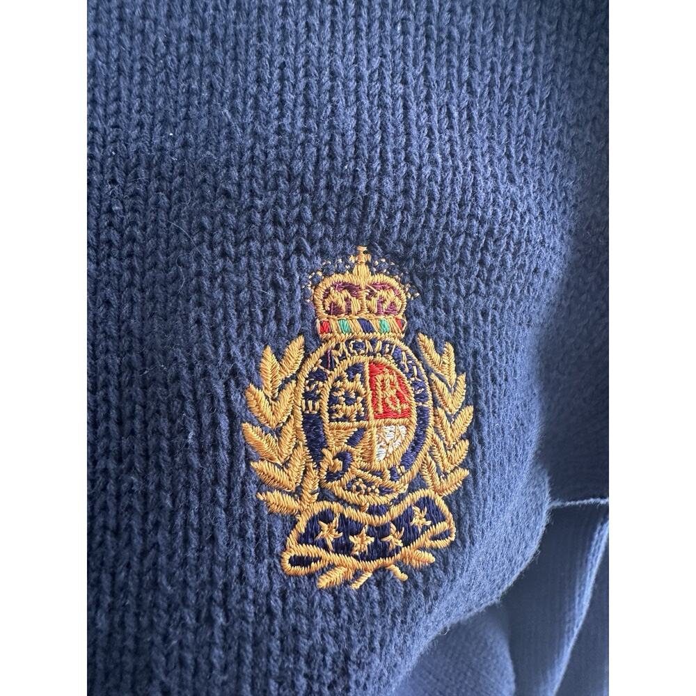 VINTAGE 90s Ivy Crew Preppy Classic Sz L Blue Sweater Long Sleeve Cotton